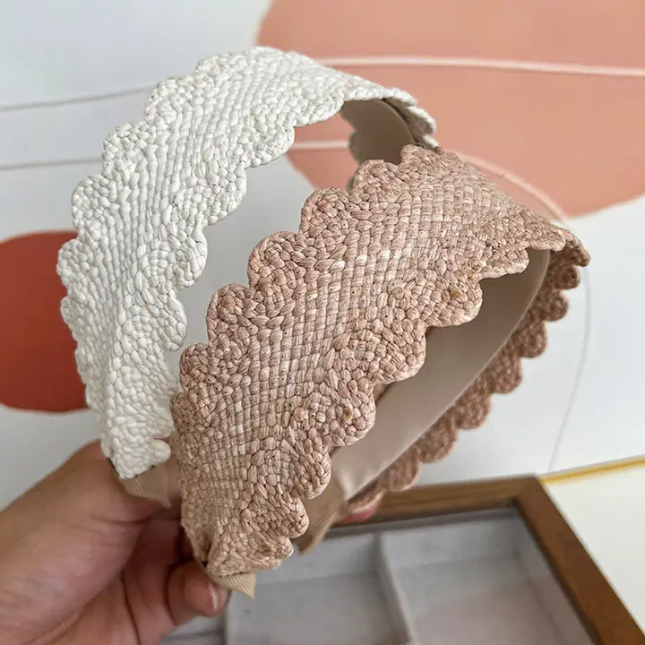 Scalloped Wide Straw Headband