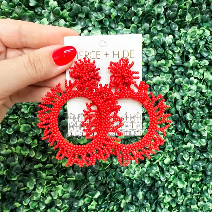 Red Coral Burst Earring