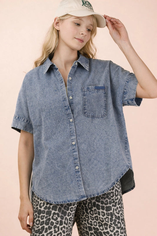 Chambray Oversized Shirt Top