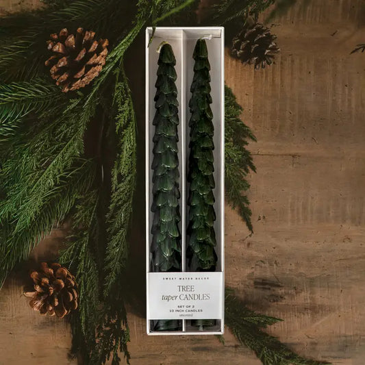 Green Tree Taper Candles, Set of 2