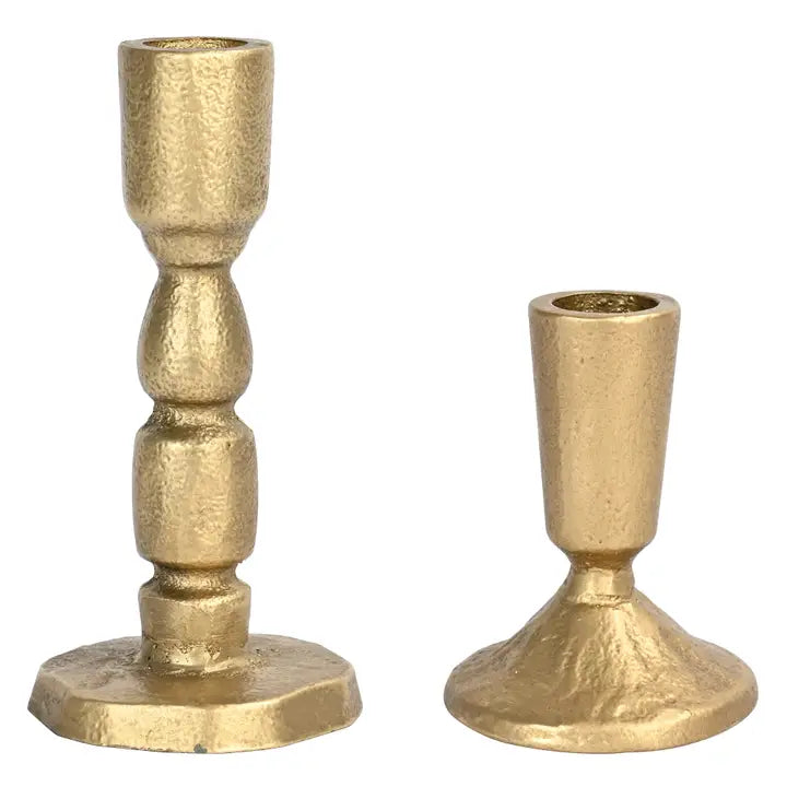 Gold Cast Iron Taper Candle Holders, Set of 2