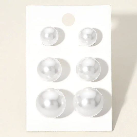White Pearl Stud Earring Set