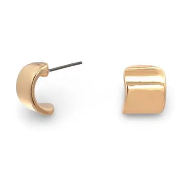 Gold Flat C-hoop Stud Earrings