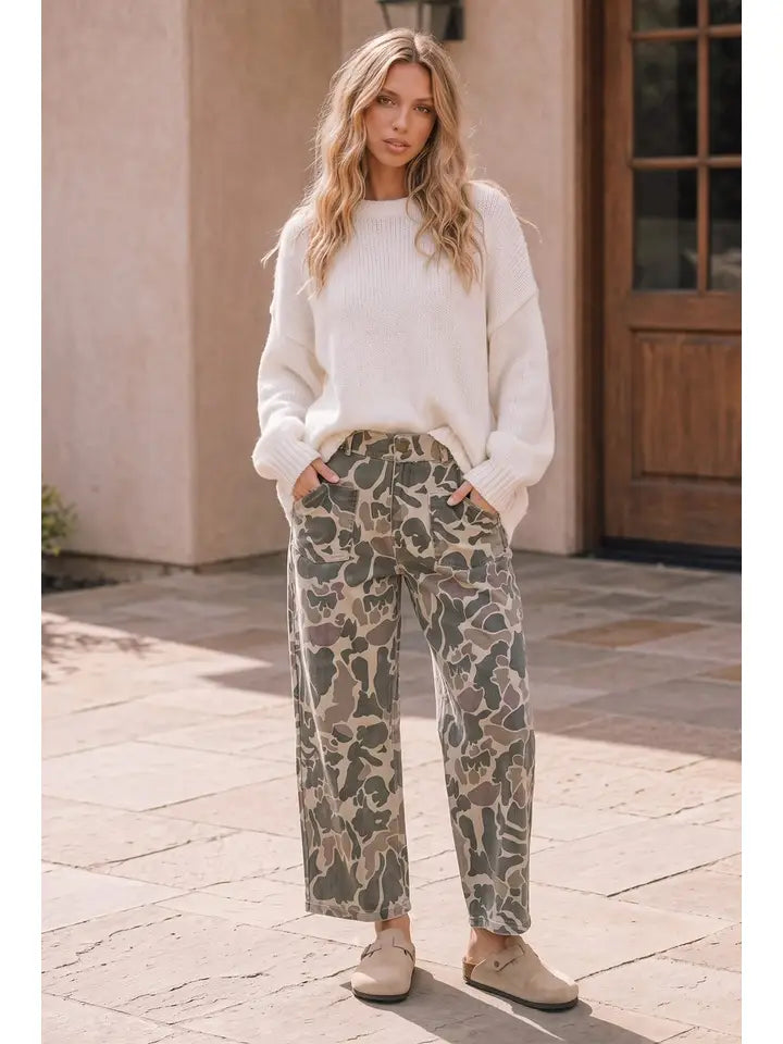Camo Wide Leg Utility Denim Pants