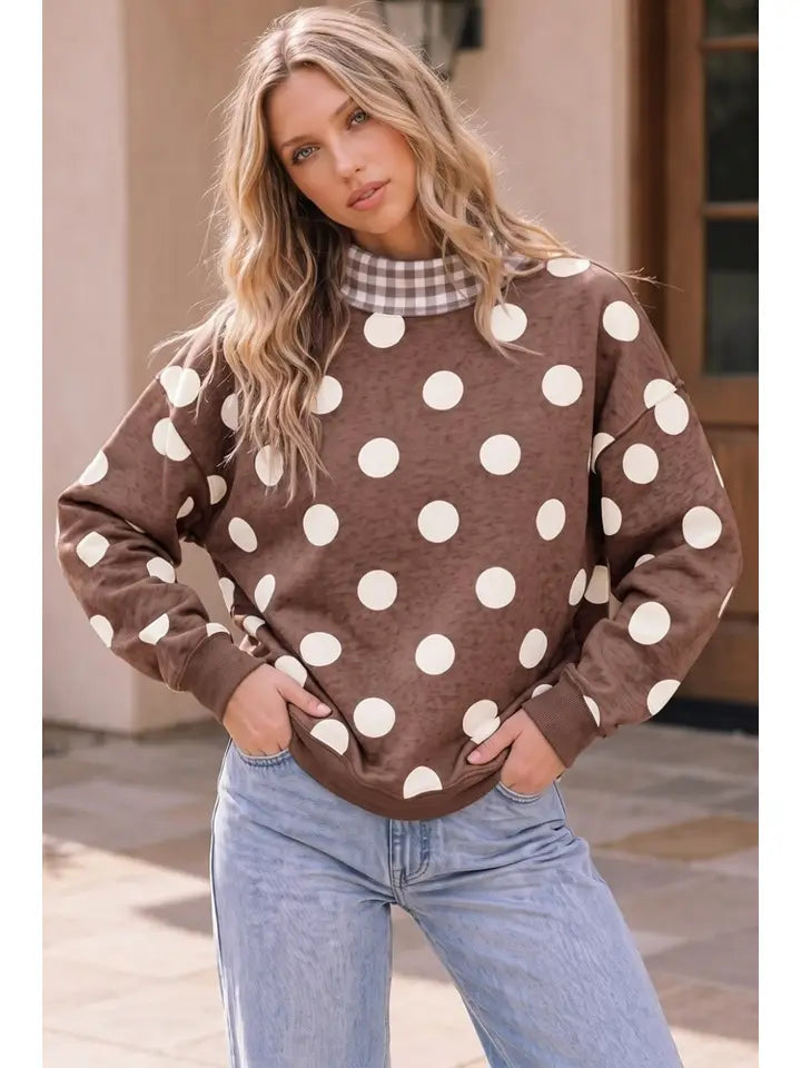 Polka Dot Gingham Mock Sweatshirt