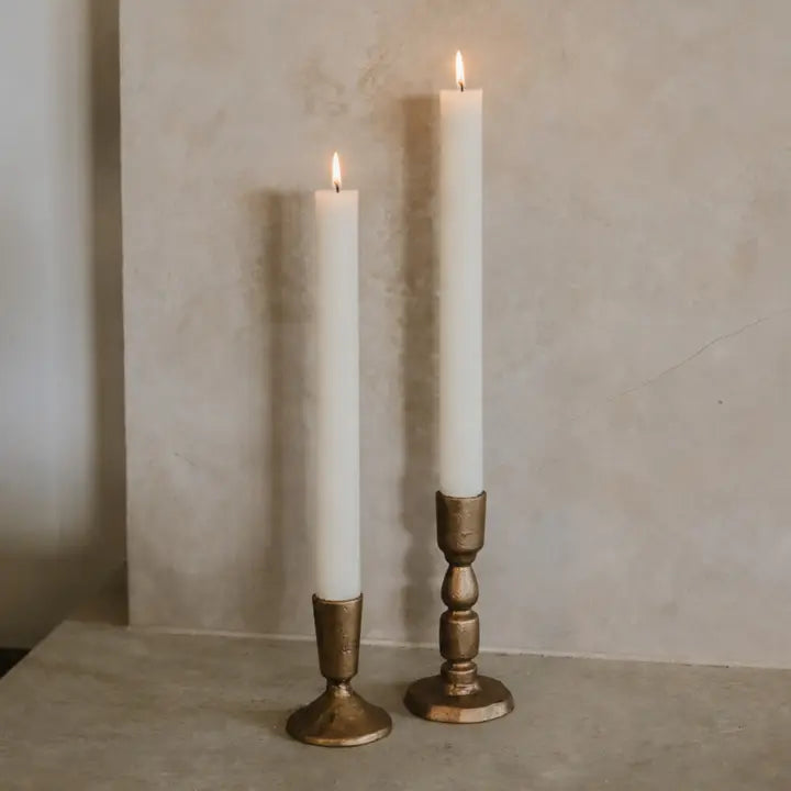 Gold Cast Iron Taper Candle Holders, Set of 2