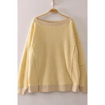 Boat Neck Waffle Knit Top