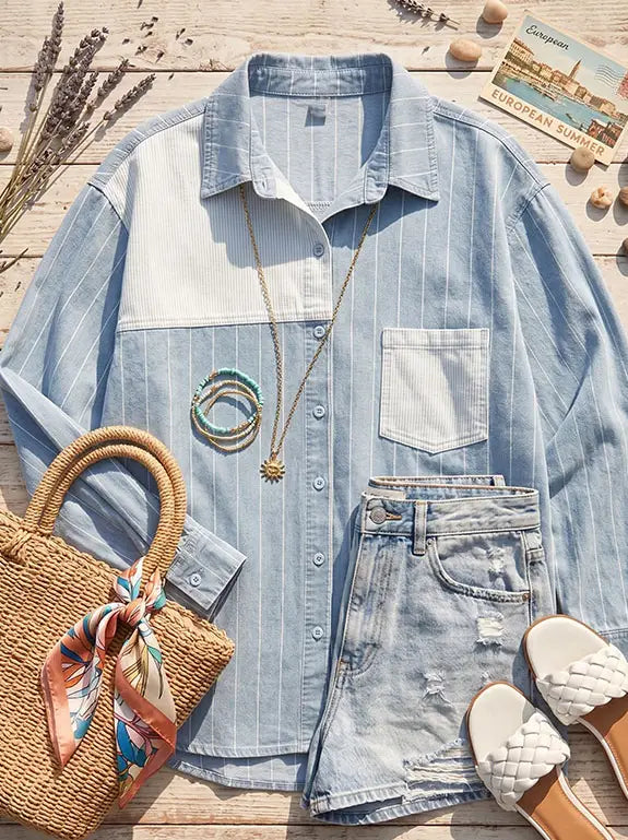 Mixed Stripe Button-Up Shirt