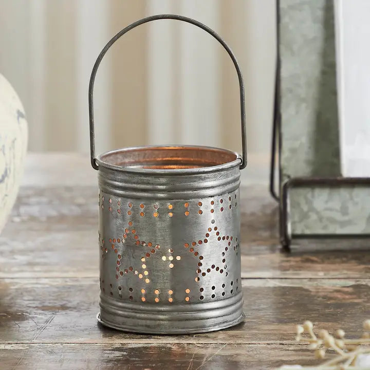 Punched Star Antique Metal Candle Holder