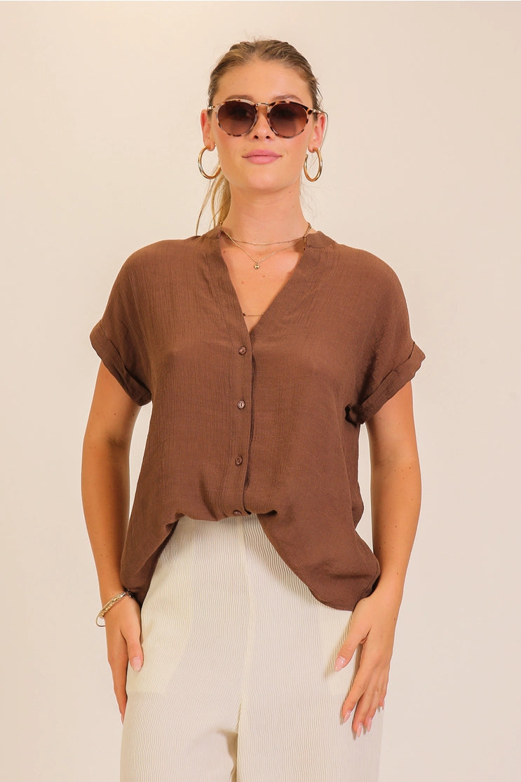 Textured Gauze Button-Front Blouse