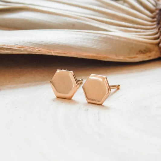 Hexagon Gold Stud Earrings