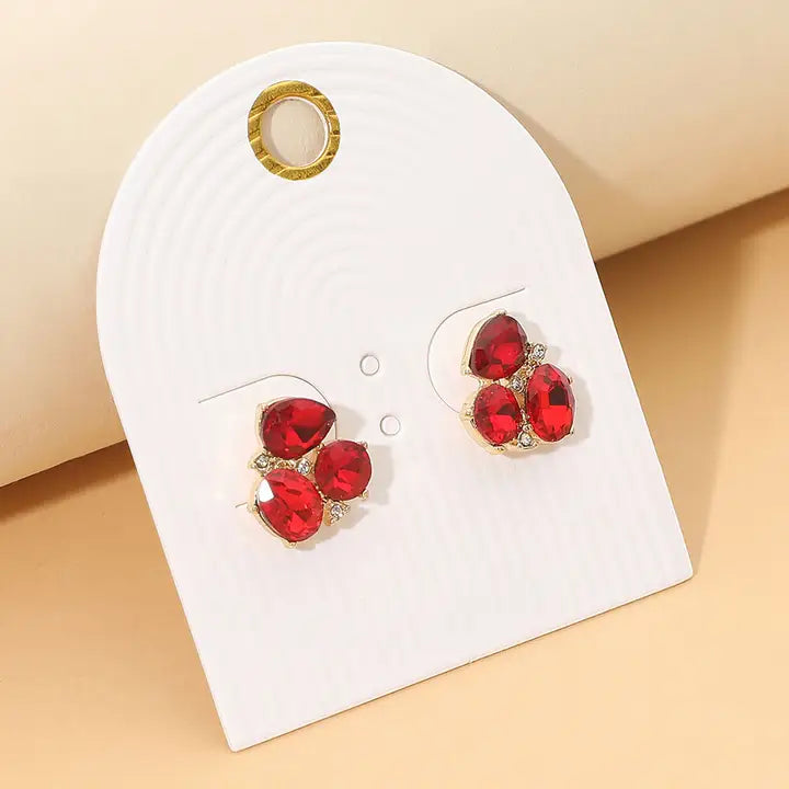 Teardrop Oval Round Stone Cluster Earrings