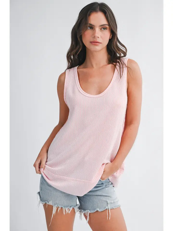 Pink textured Scoop Neck Tank