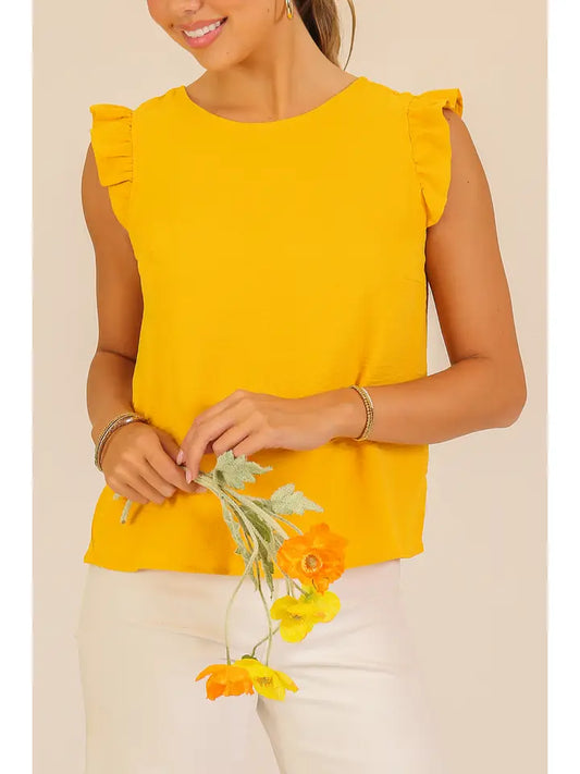 Ruffle Sleeve Button-Back Blouse