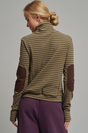 Striped Cowl Neck Drawstring Pullover Sweatshirt
