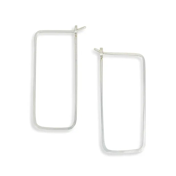 Rectangle Minimal Hoop Earrings - Handmade Hammered Hoops