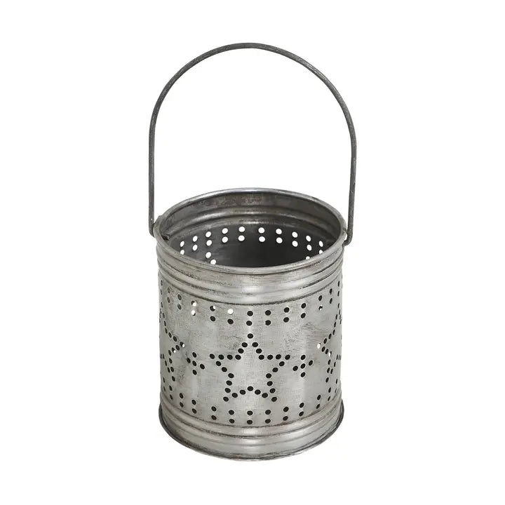 Punched Star Antique Metal Candle Holder
