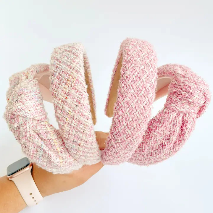 Pink Tweed Sparkle Knot Headband