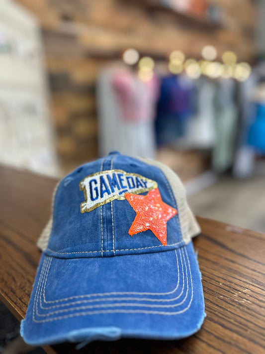 blue game day patch hat with star