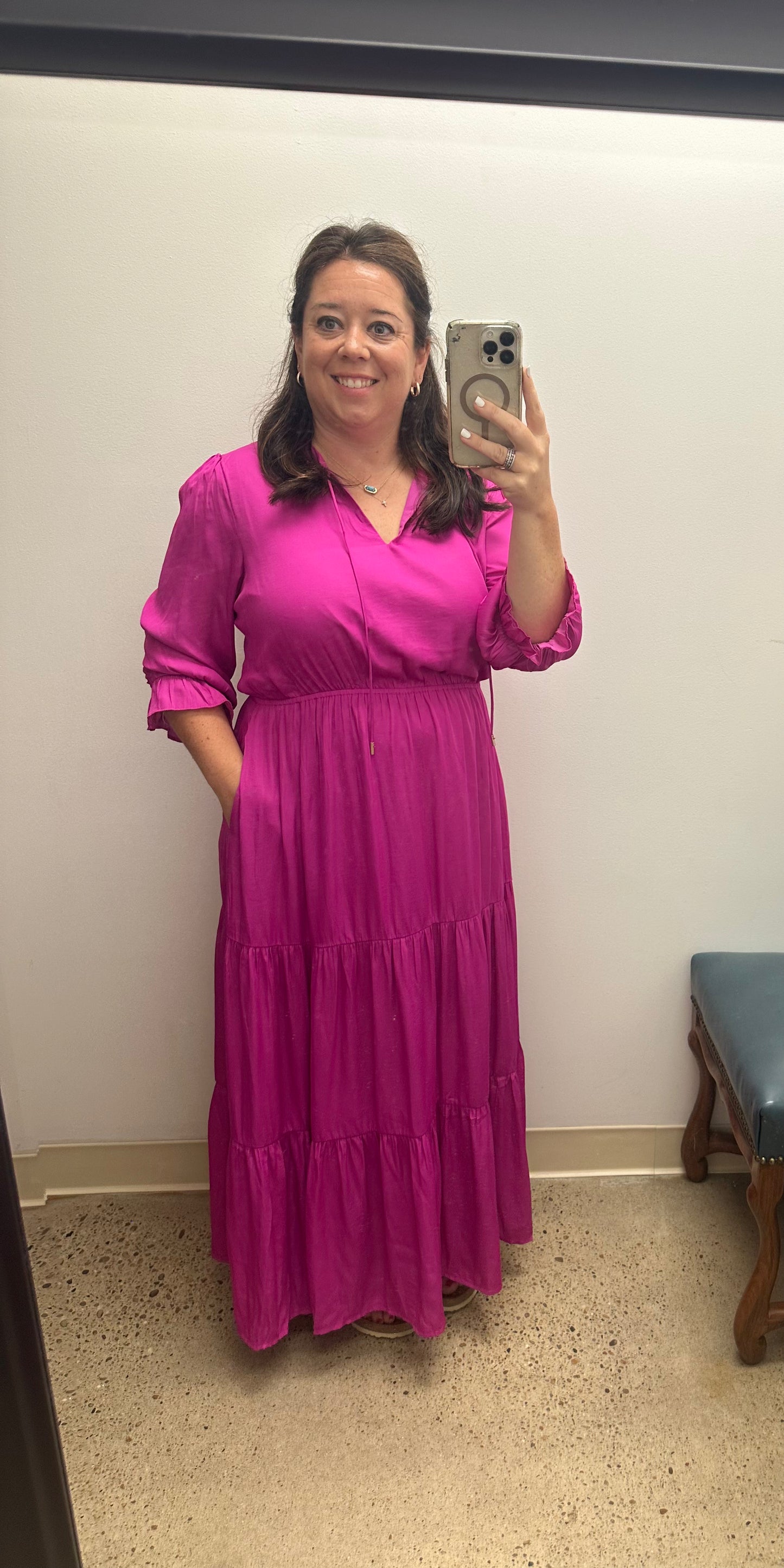 Split Neck Ruffle Tiered Maxi Dress
