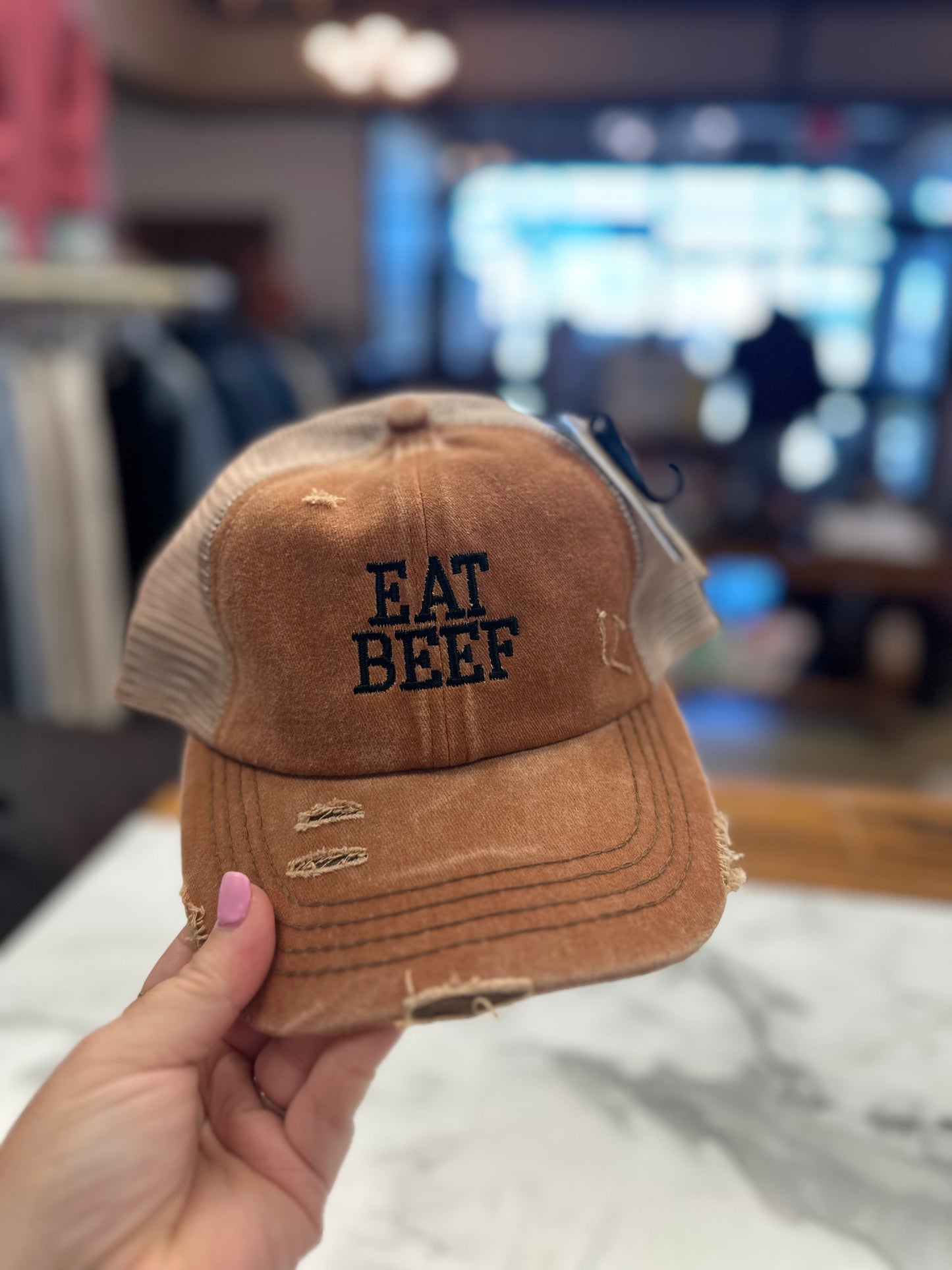 EAT BEEF ponytail hat