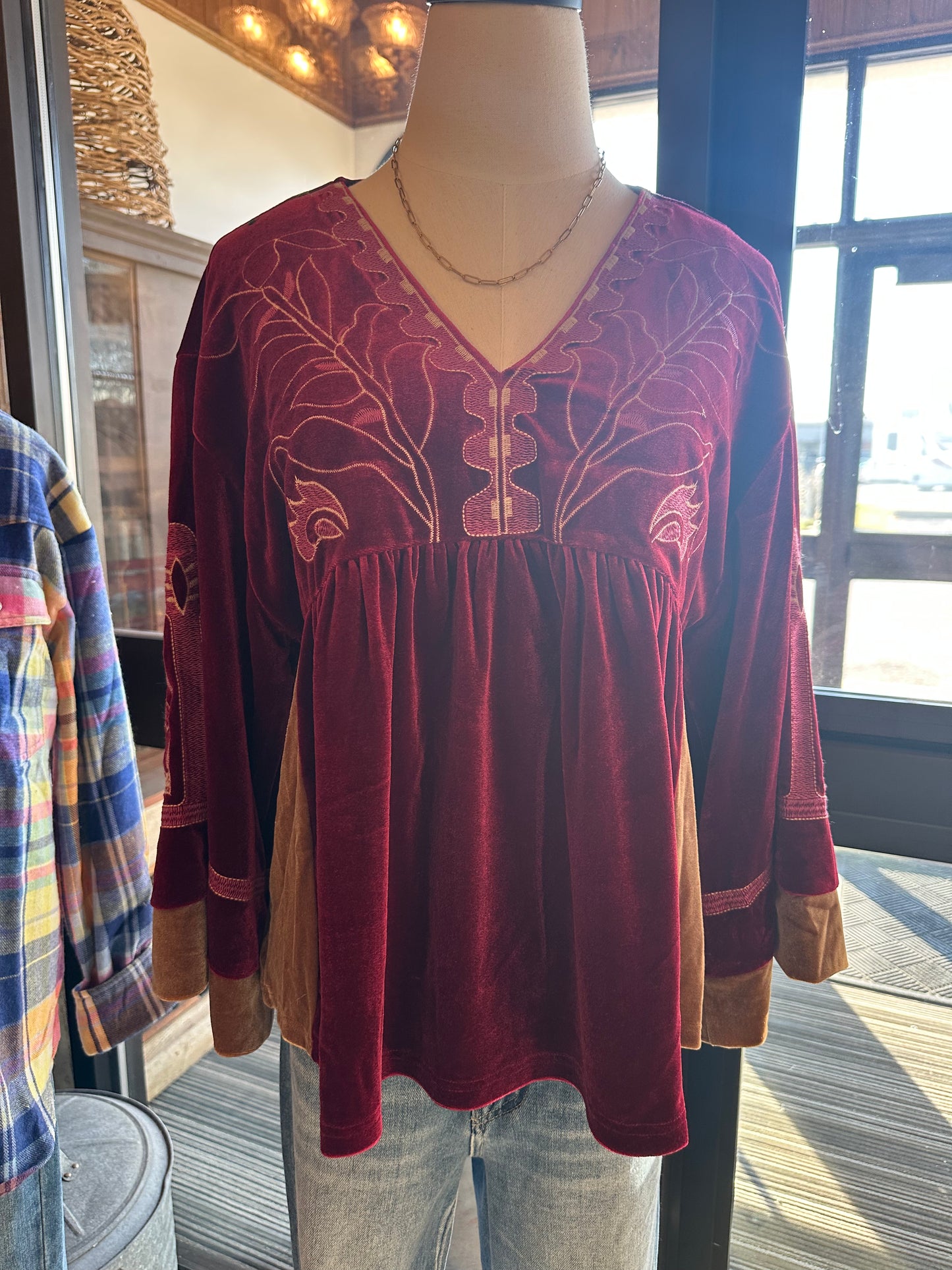 Embroidered Velvet Top