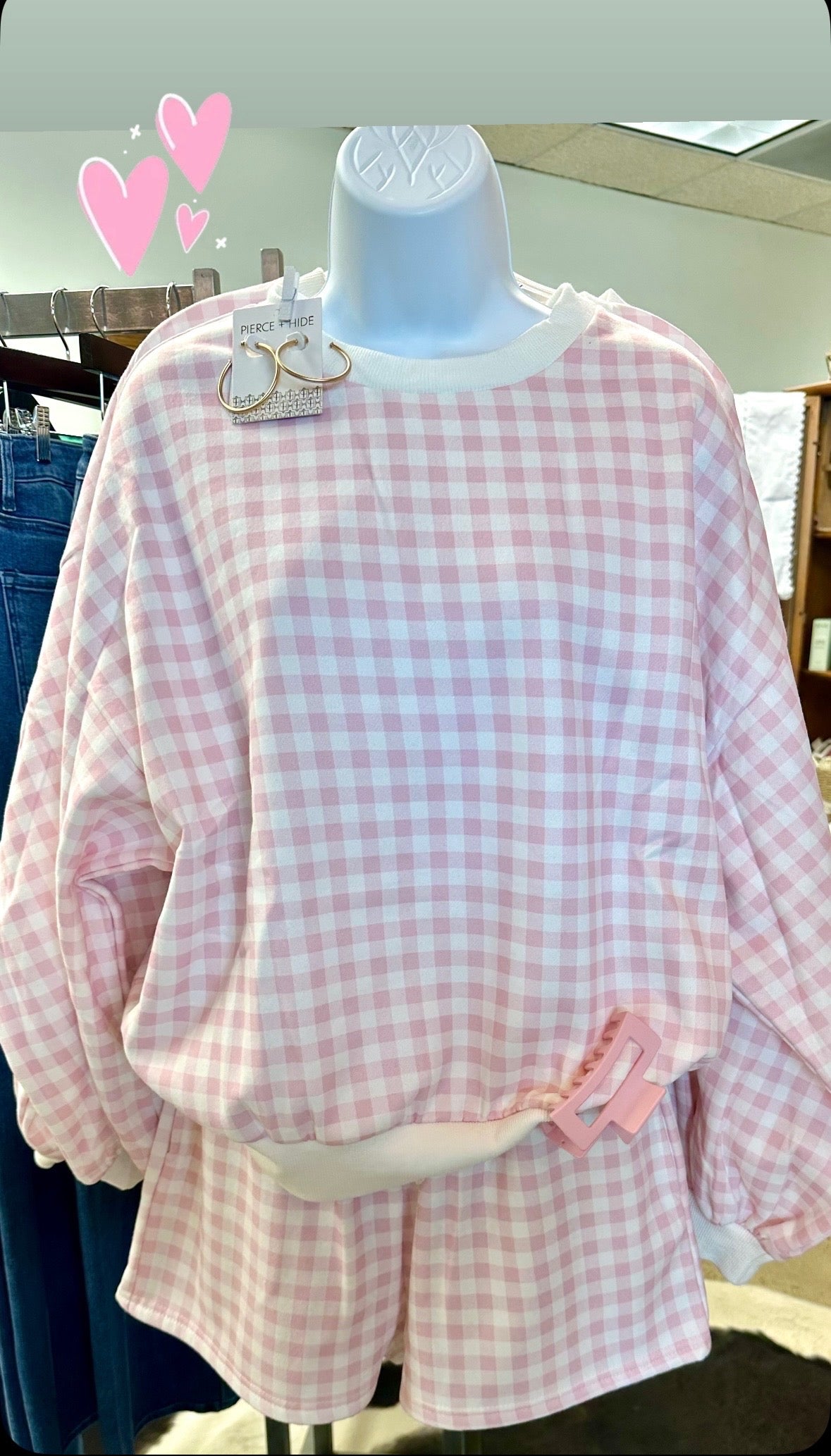 Gingham Fuzzy Knit Lounge Set