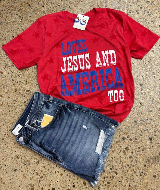 Loves Jesus and America Too Star Tshirt