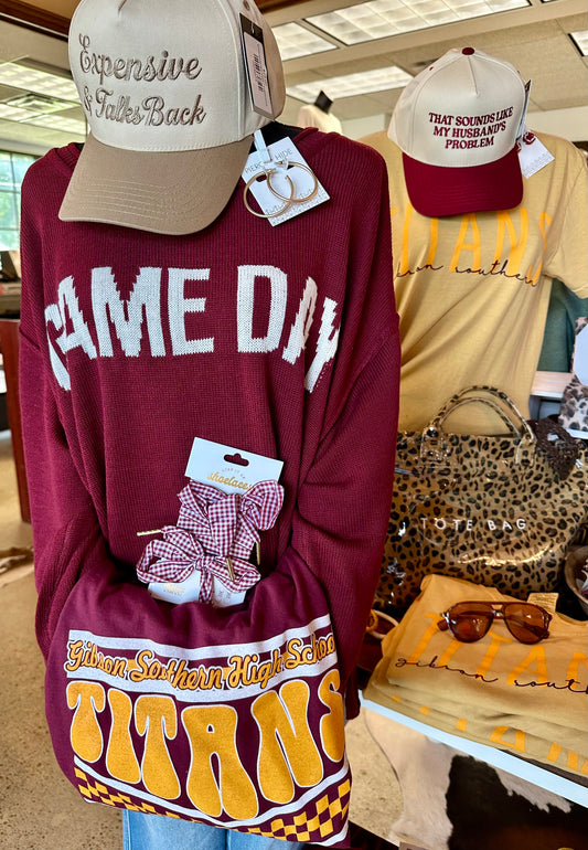Game Day" Graphic Knit Sweater Burgandy