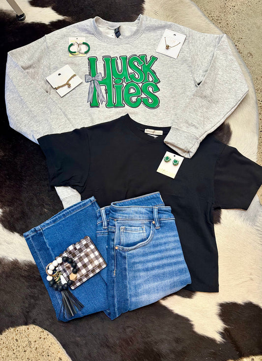 Huskies Stripe Bow Sweatshirt