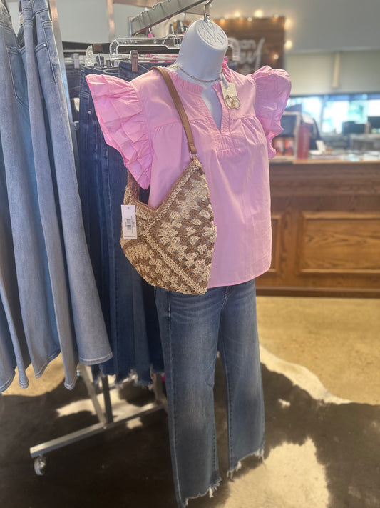 Solid Ruffly Shoulder Top