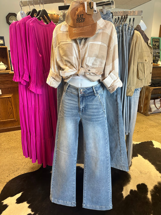 Relaxed Checkered Button-Up Western Boho Top