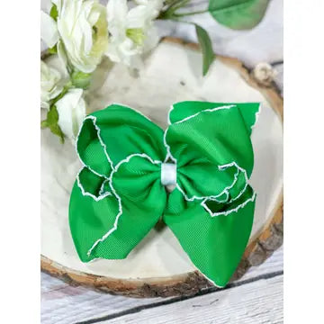 Green/White stitched Hair Bow