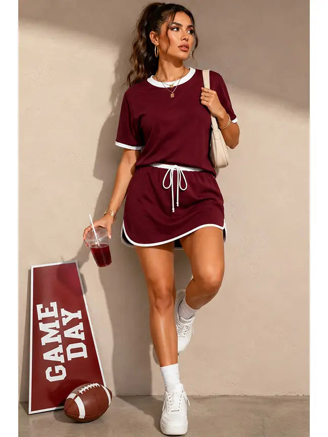 Contrast Trim Knit Game Day Skort Set