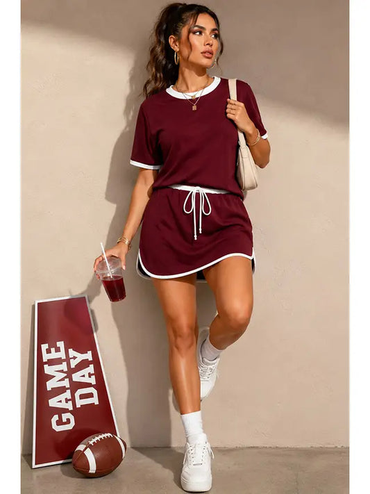 Contrast Trim Knit Game Day Skort Set