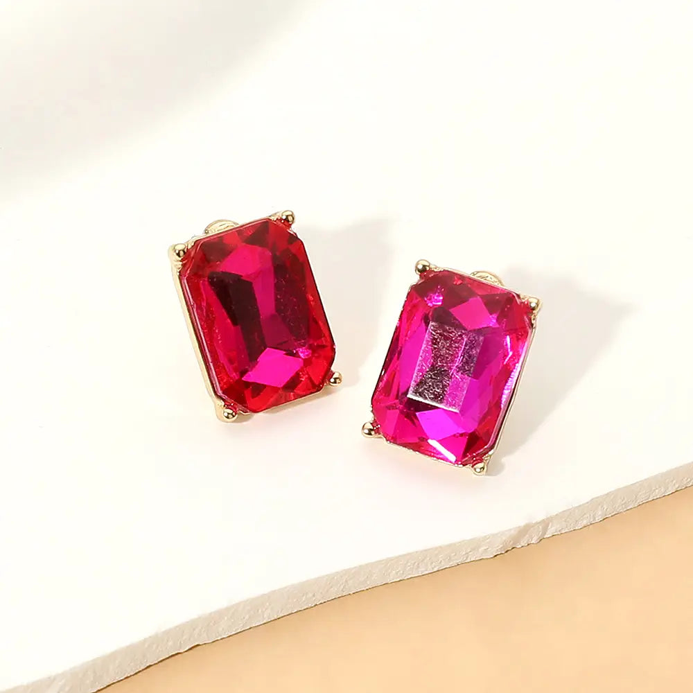 Rectangular Faceted Stone Stud Earrings
