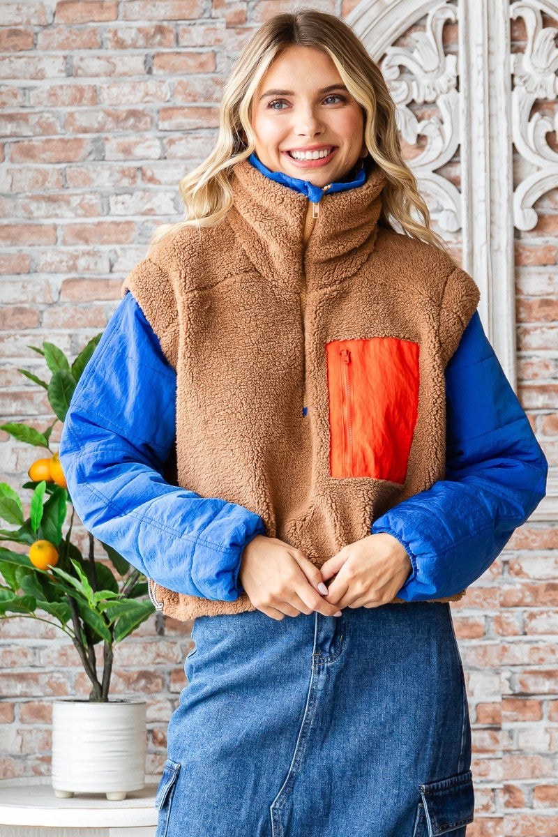 Soft fleece Quilted Puffer Sleeve Pullover