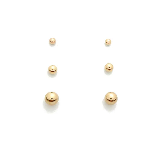 Ball Stud Set of 3 Gold Earrings