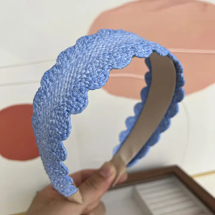 Scalloped Wide Straw Headband