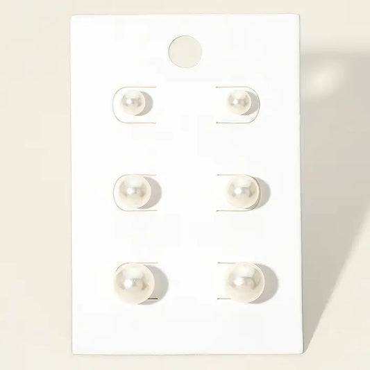 Cream Pearl Stud Earring Set
