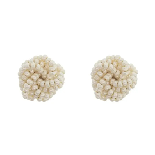 Rosette Beaded Earrings (Cream)