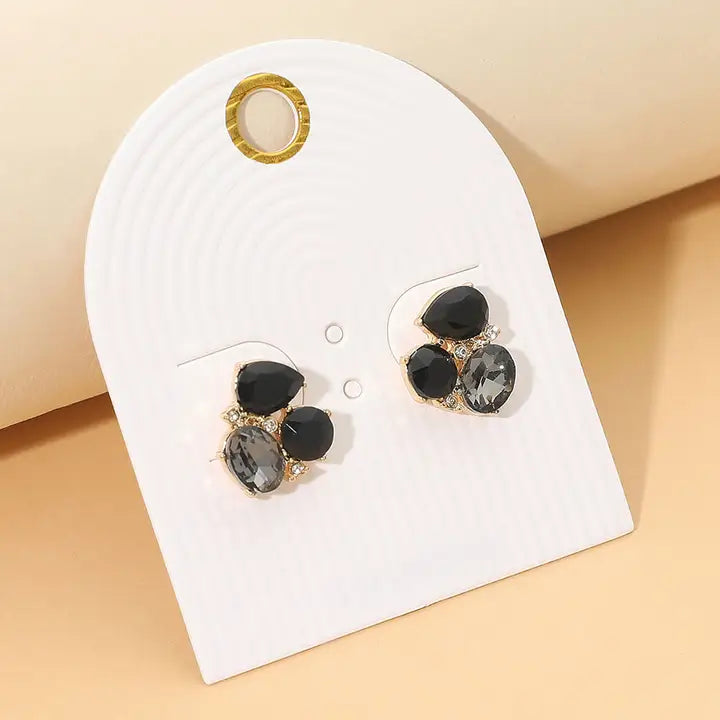 Teardrop Oval Round Stone Cluster Earrings