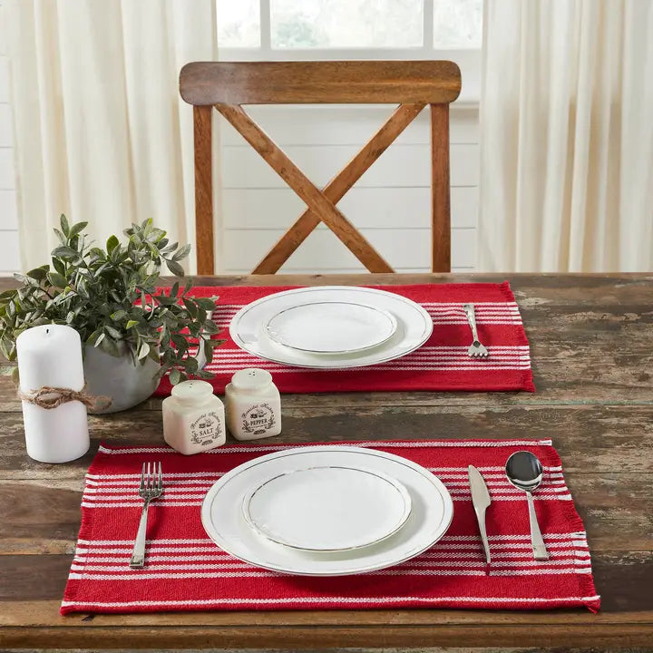 Red Ticking Stripe Placemat Set of 2