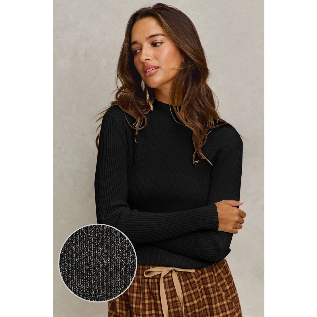 Holiday Rib Neck Sweater Knit Top