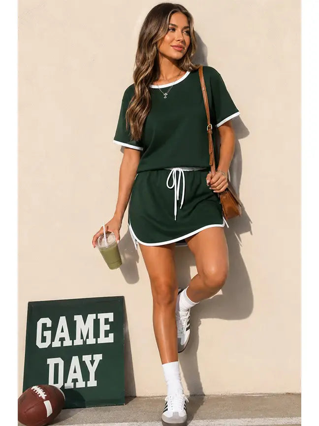 Contrast Trim Knit Game Day Skort Set
