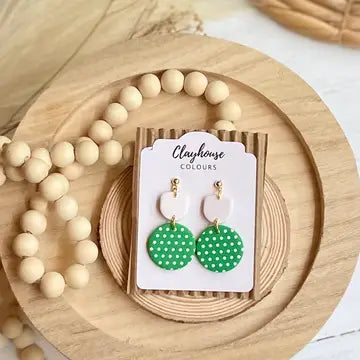 Green & White Circle Dangle Earrings