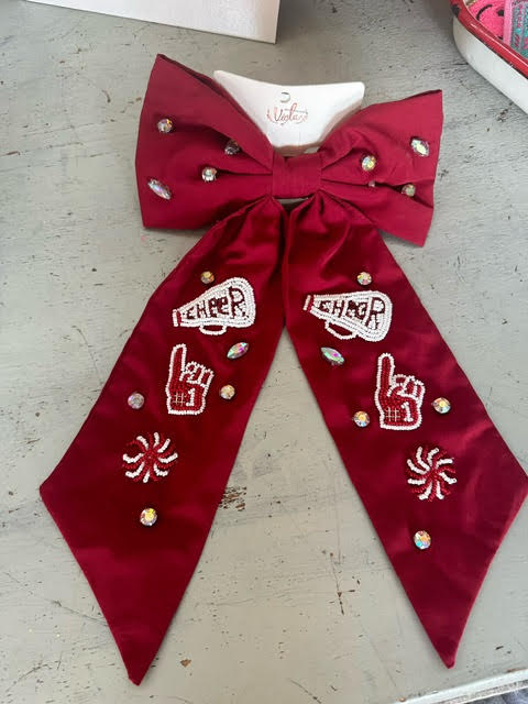 Game Day Cheer Embroidered Bow-Burgandy